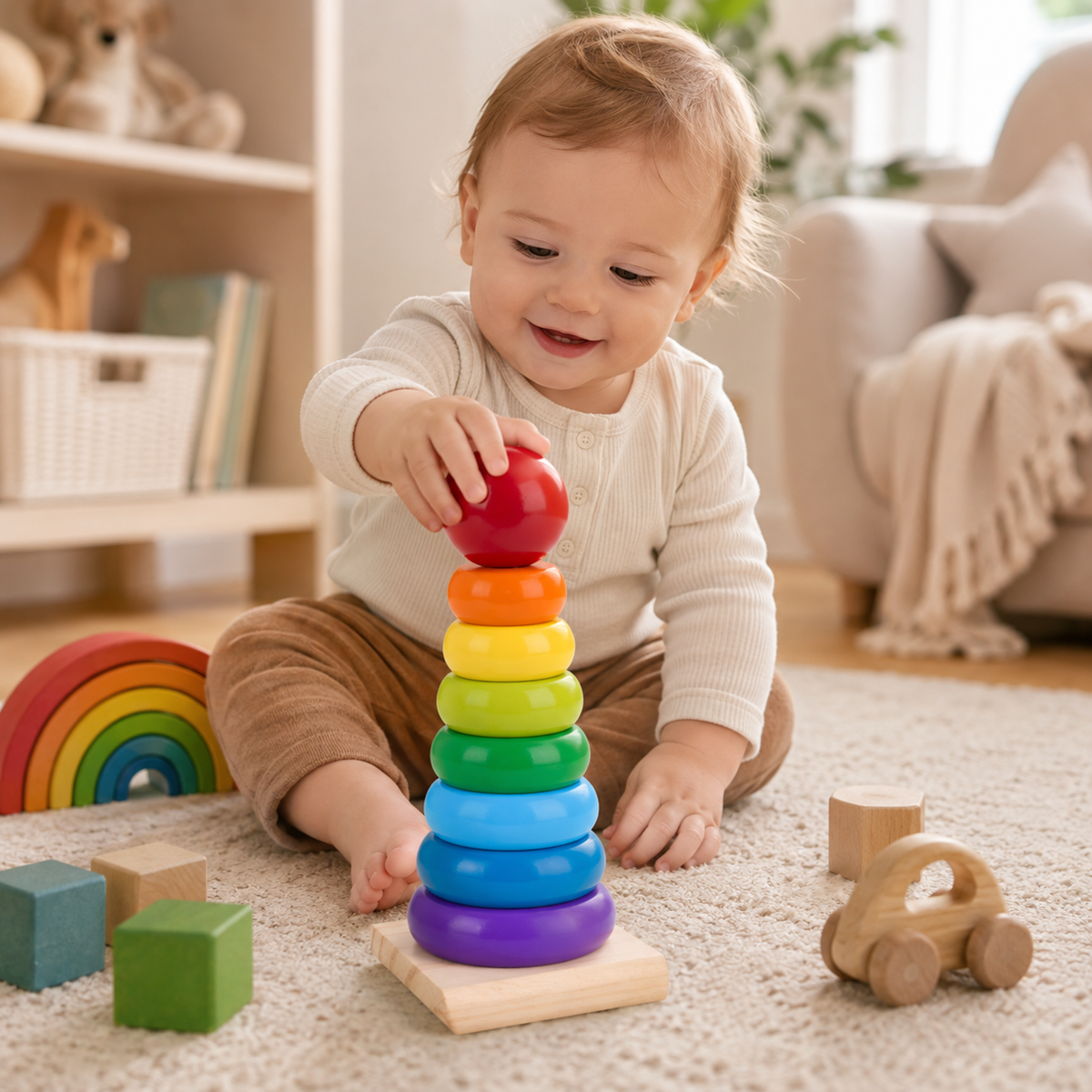 Wooden Rainbow Ring Stacker