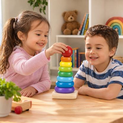 Wooden Rainbow Ring Stacker